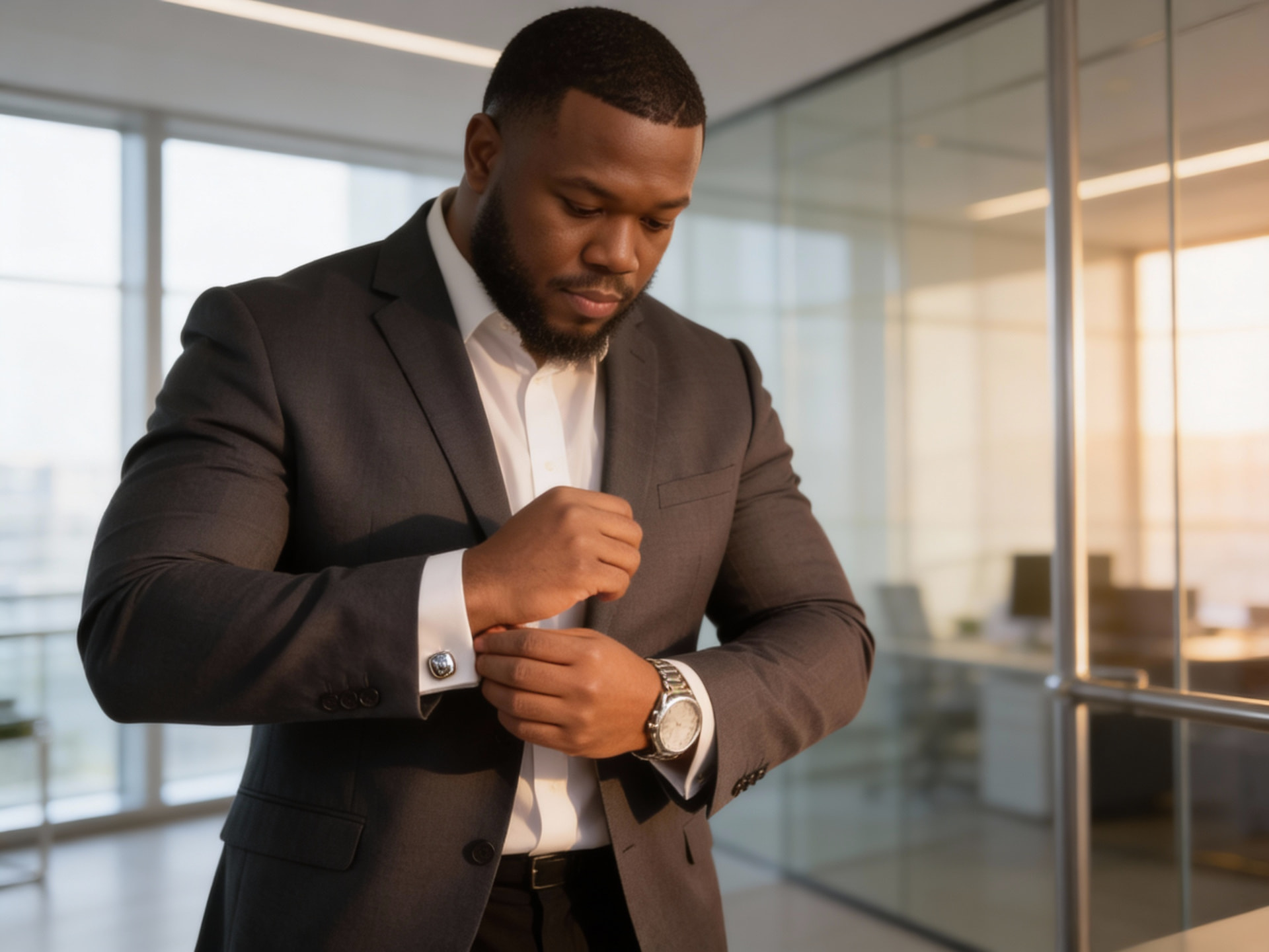 Vincent Hilliard Jr. adjusting his cufflink before a meeting